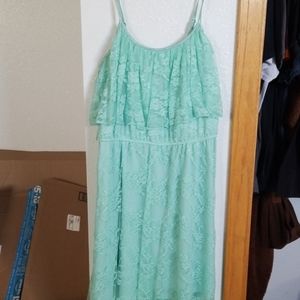 Teal lace dress.